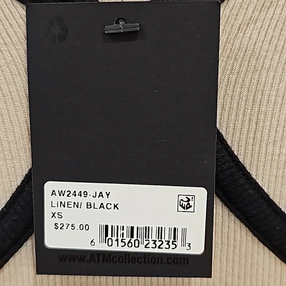 ATM Anthony Thomas Melillo Tan Modal Rib Cami Dress with Black Contrast Trim-XS - Picture 11 of 12